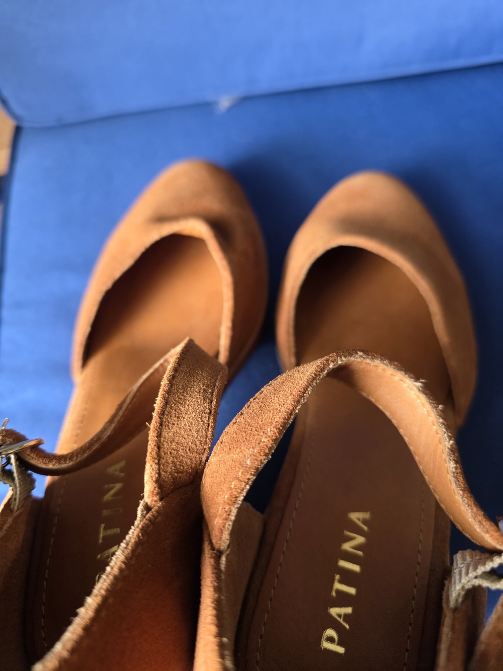 Patina Footwear Tan Suede Block Heel Ankle Strap Heels 9 - Picture 12 of 16